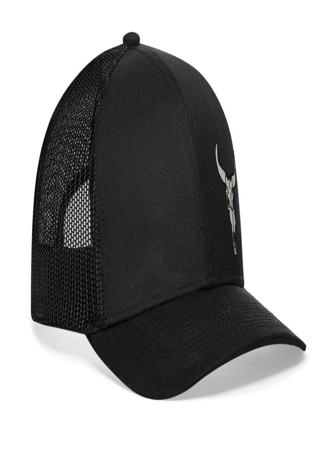 HAKA Cow Skull Black Trucker Hat - Bull Skull Mesh Snapback Cap for Men, Women & Golf, Outdoors Baseball Dad Hat - Image 2